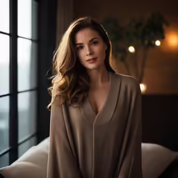 woman sitting on a couch next to a window