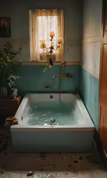 a bathroom with green walls and floor