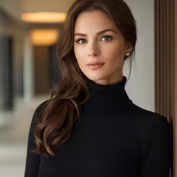 an attractive woman in black is posing for the camera