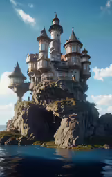 a fantasy island with lots of turrets and buildings on top of it