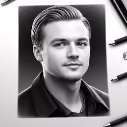this is a black and white photograph of a male in his twenties