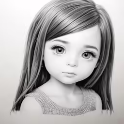 a black and white photo of a girl with big brown eyes