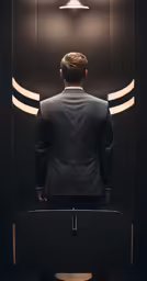 a man wearing a suit is standing in front of a light