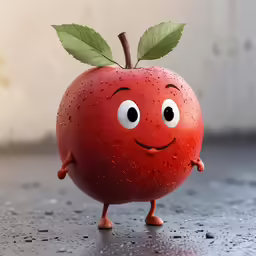 there is a red apple with a green leaf