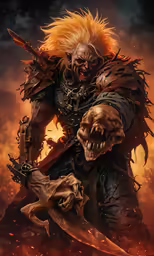 the demon with his sword in the fire
