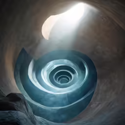light shining into a round hole in a concrete structure