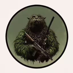 a black cat with a rifle in its hands
