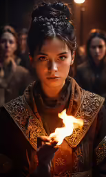 a woman holding a candle at a fire festival