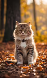 a cat sitting in a forest looking up