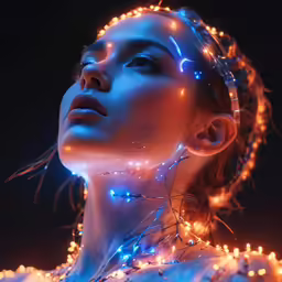 a woman wearing blue lights in her face