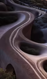 several curves of road that appear to have been shaped into two by three