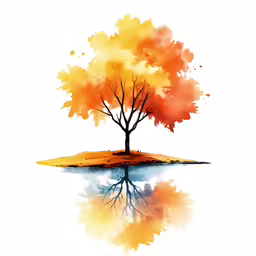 a watercolor painting of a lone tree on an island