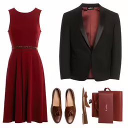 a woman in a dress, shoes, suit and tie