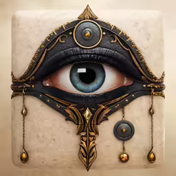 an all seeing eye with intricate details and beads