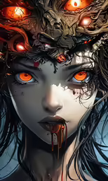 the woman is dripping blood from her face