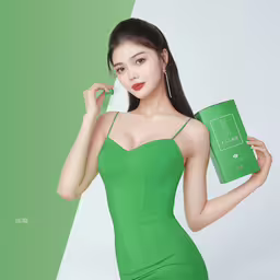 a woman posing for the camera while wearing a green dress,a woman in a green dress is holding an open book