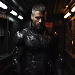 a man with a beard standing in a room,the batman costume is ready to wear in batman ark