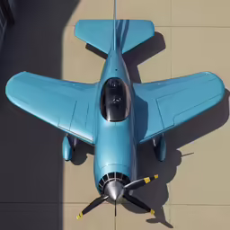 a large blue propeller plane flying low over a wall