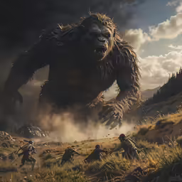 a large, skinny yet yet bigfoot walking across a grass field