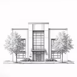 an architectural drawing of the front view of a building