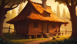 a small house with a thatched roof and steps,the image of a cottage is a work in progress