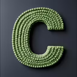 an odd green letter made out of small balls
