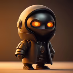 a robot that is looking at something and its yellow eyes