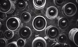 many types of speakers that are sitting next to each other