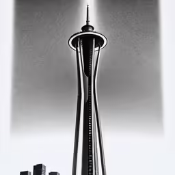 black and white photograph of a tall tower