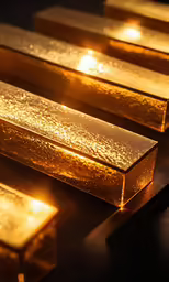 three gold bars on a table next to one another