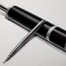 a close up of a pen with a writing utensil stuck to it