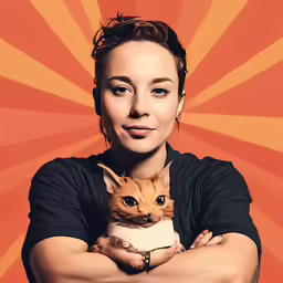 an image of a woman that is holding a cat