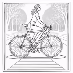 a coloring book with a woman on a bike