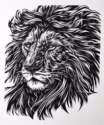 the black and white lion face is very detailed,the lion print in black and white is a hand - drawn artwork
