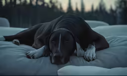 a big dog lying on the floor of an outdoor area