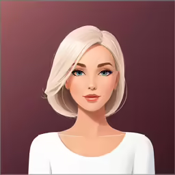 a digital painting of a woman with blue eyes and blond hair