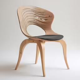 the chair made of wooden and black cushion