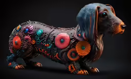 a dog made out of colored and decorative gears