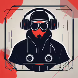 a man in headphones, jacket and hoodie,a drawing with headphones on and earbuds