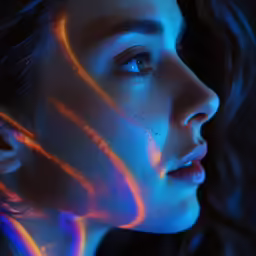 a girl is posing for the camera and lights her face up