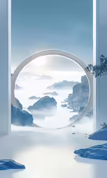 a photograph of a room with an arch