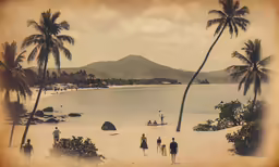 old photograph of people walking on the beach