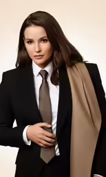a woman in a suit and tie posing for a photo