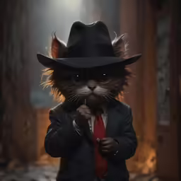 a cat with a fedora is in a suit