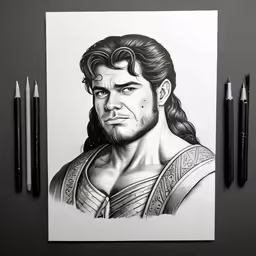 a drawing of a man in warrior pose with braids