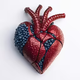 an ornament in the shape of a heart with various berries and berries surrounding it