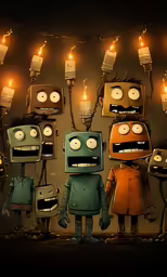several small robot standing next to each other