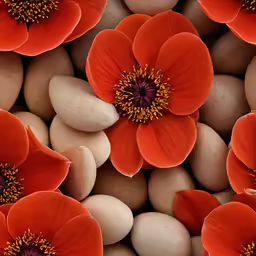 orange flowers and rocks all over