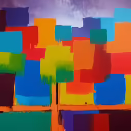 an abstract painting of colorful squares in various colors