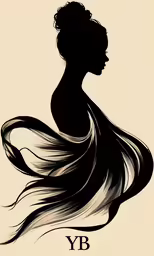the silhouette of a woman with flowing hair in her hair